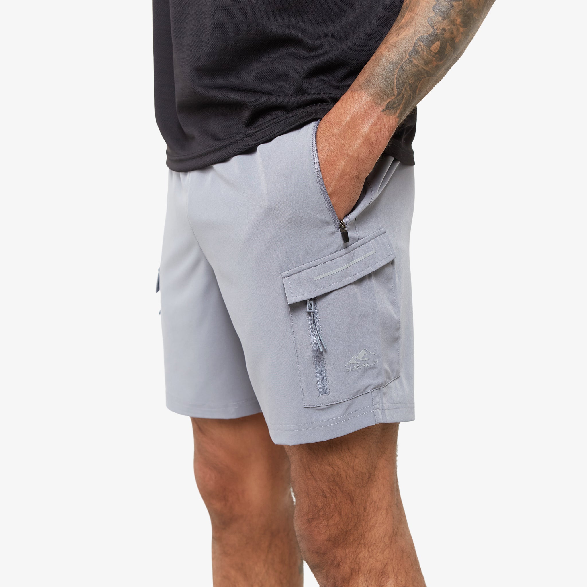 Tech Cargo Performance Shorts for Men - Mid Grey | Lightweight Quick-Dry Workout & Gym Shorts | Perfect for Running, Training & Outdoor Activities