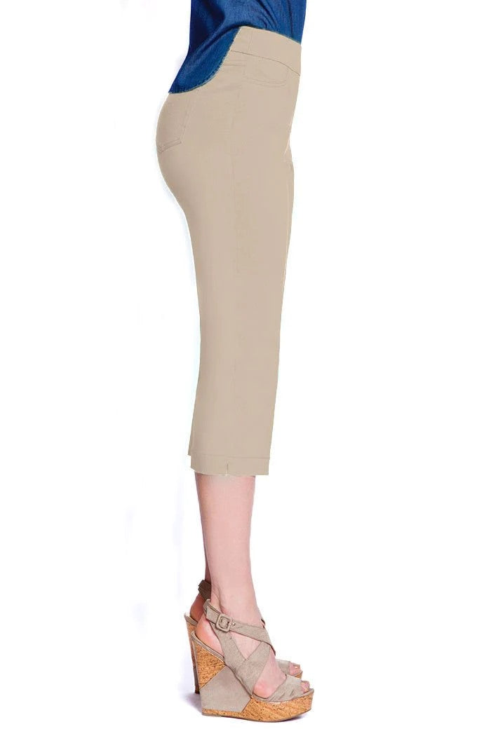 SlimSation Women's 21 Inch Capri Pants - Stone Color | Stretchy Casual Pants for Summer | Perfect for Yoga, Travel & Everyday Wear