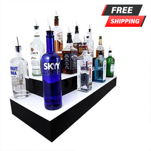 BarConic® 3-Tier LED Liquor Bottle Display Shelf - Black Corner Bar Shelf for Wine & Spirit Storage | Perfect for Home Bars, Restaurants, and Retail Stores