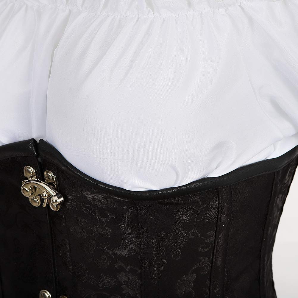 Steampunk Corset Bustier & Skirt Set for Women - 3-Piece Victorian Waist Cincher Outfit with Blouse | Gothic Lingerie, Cosplay Costume, Burlesque Fashion for Halloween & Renaissance Fairs