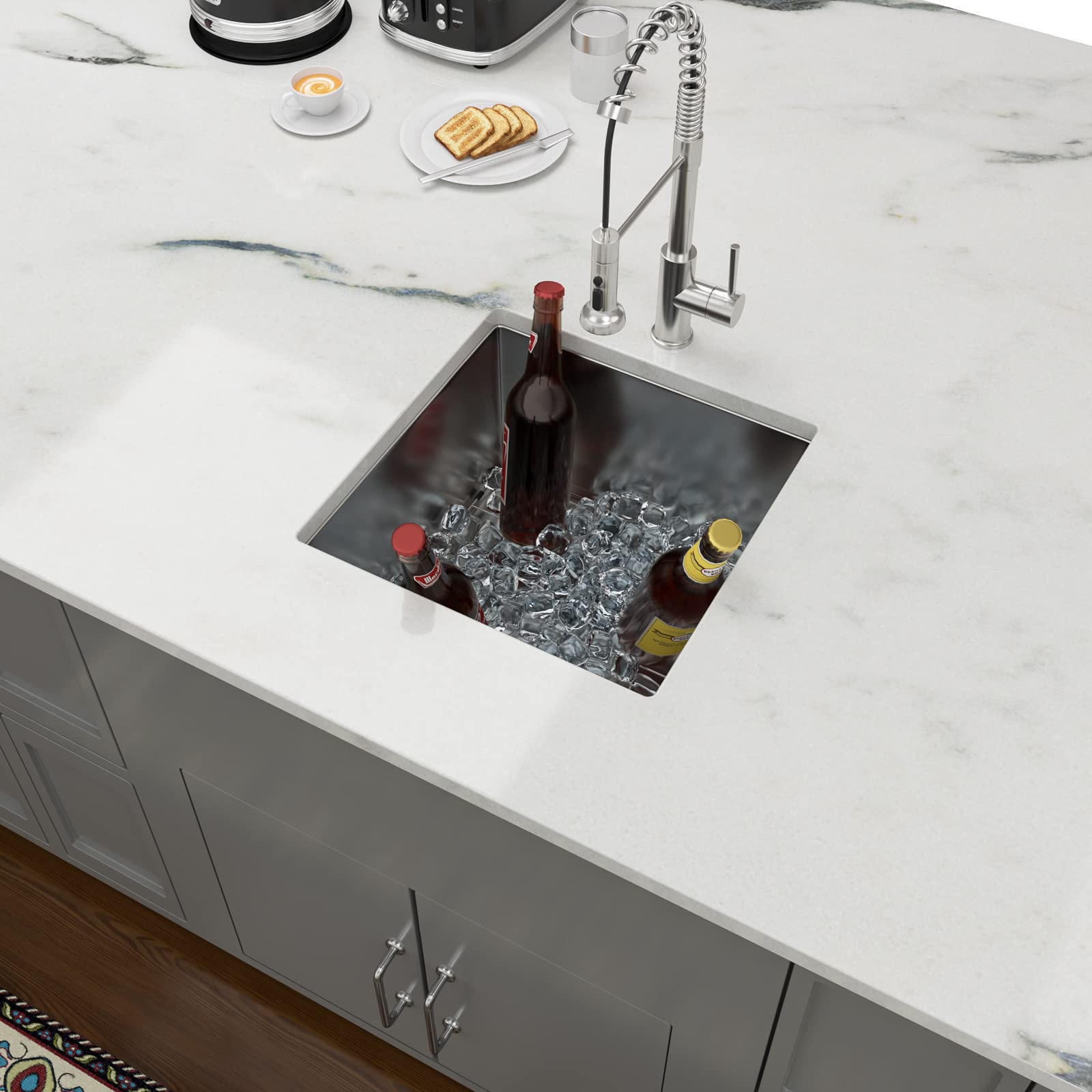 Lordear 17-Inch Undermount Bar Sink - 16 Gauge Stainless Steel Single Bowl Kitchen Sink for RV, Camper & Outdoor Use - Square Under Counter Prep Sink for Bars, Restaurants & Home Kitchens