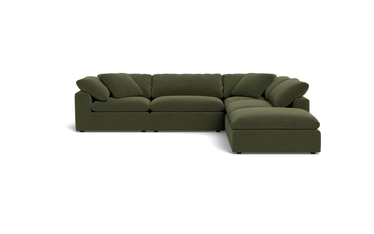 Fluffy 4-Piece Sectional Sofa with Ottoman - Modern L-Shaped Couch Set for Living Room, Family Room & Small Spaces - Soft Fabric Upholstery, Comfortable Seating for Relaxing & Entertaining
