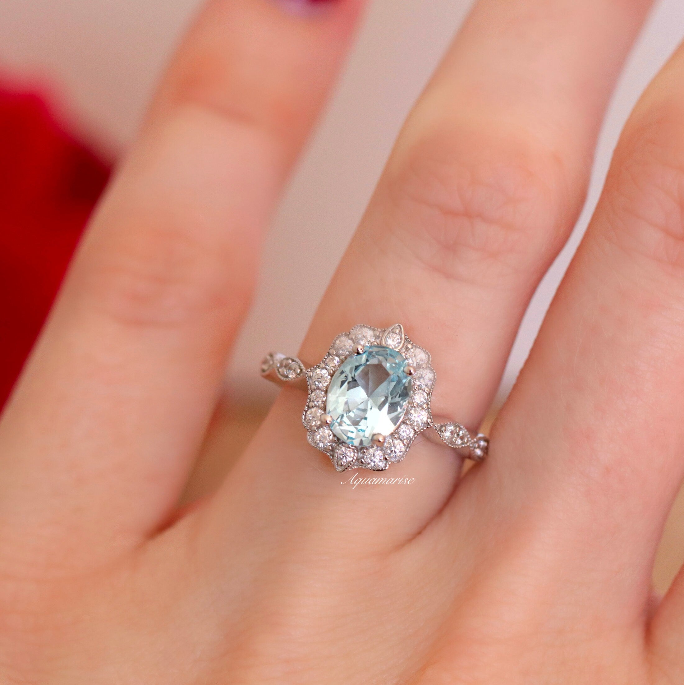 Ophelia Aquamarine Ring - Sterling Silver Jewelry for Women, Elegant Birthstone Gift for March, Perfect for Engagement, Anniversary & Special Occasions