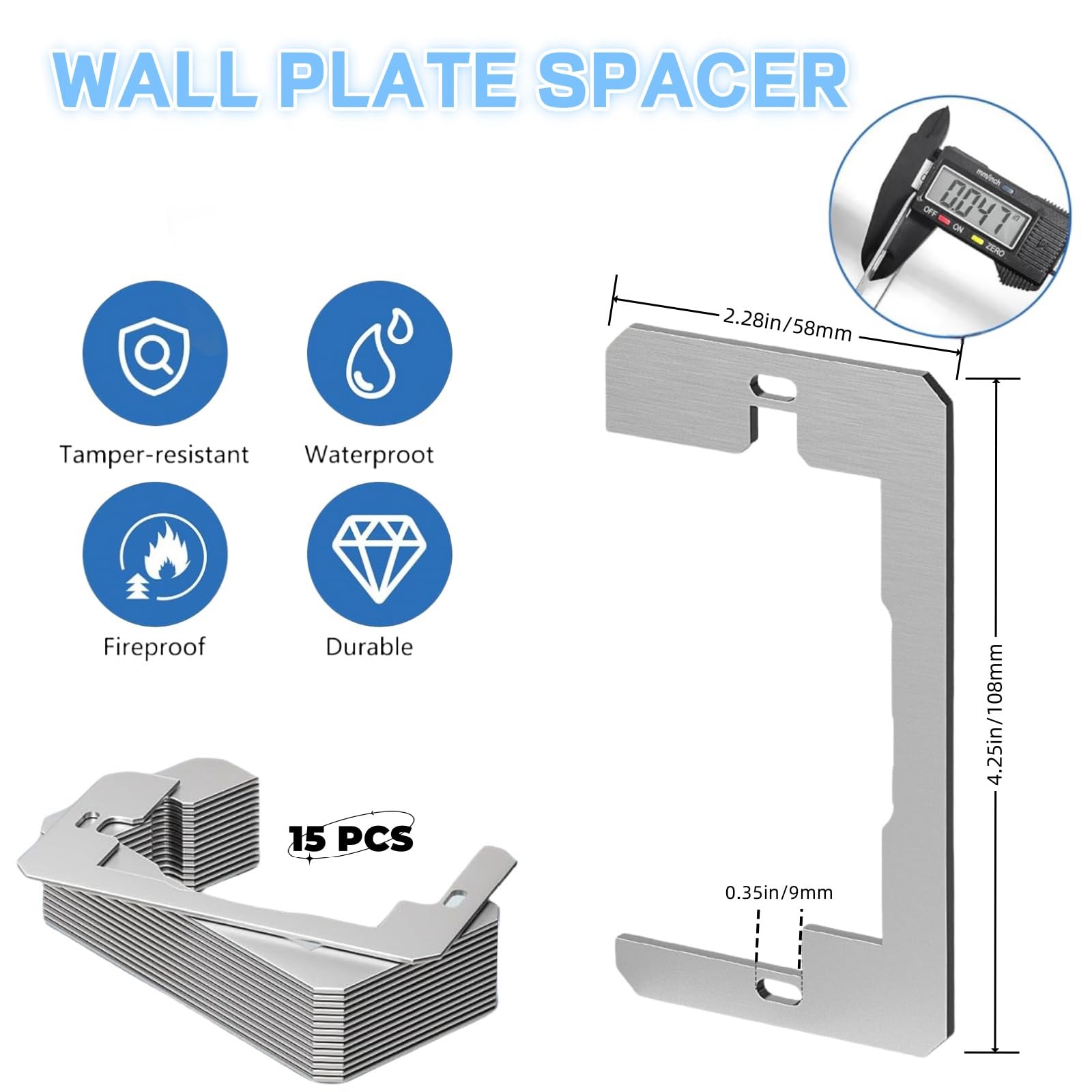 15 PCS Wall Plate Spacers - Durable Flush Fit Electrical Outlet Leveling Plates & Metal Shims for Fixing Loose Outlet Boxes - Perfect for Switch Receptacle Installation in Homes and Offices
