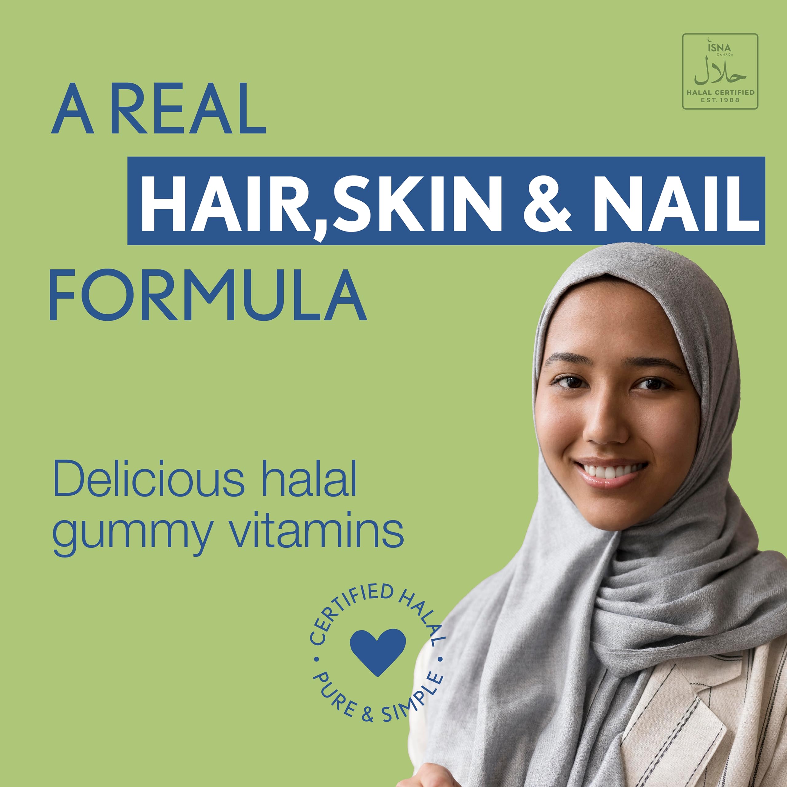 Halal Hair Vitamins with Biotin, Collagen & Silica - Natural Strawberry Gummy for Hair Growth, Skin & Nails - Vitamin C & E Enriched, GMO & Gluten Free, Halal Certified (90 Count) - Perfect for Daily Beauty Routine & Healthy Lifestyle
