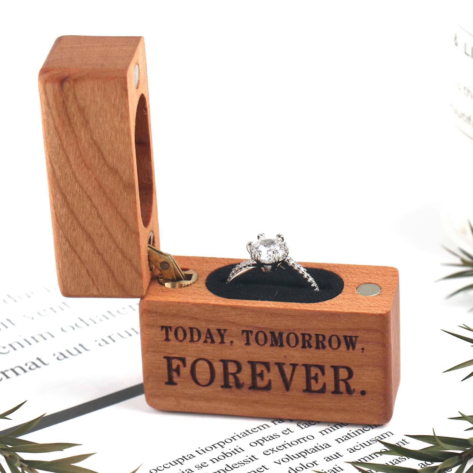 Premium Wooden Ring Box for Engagement & Wedding - Portable Jewelry Display Case for Proposals, Ceremonies & Gifts (Cherry Wood) - Perfect for Romantic Moments, Anniversary Surprises & Bridal Accessories