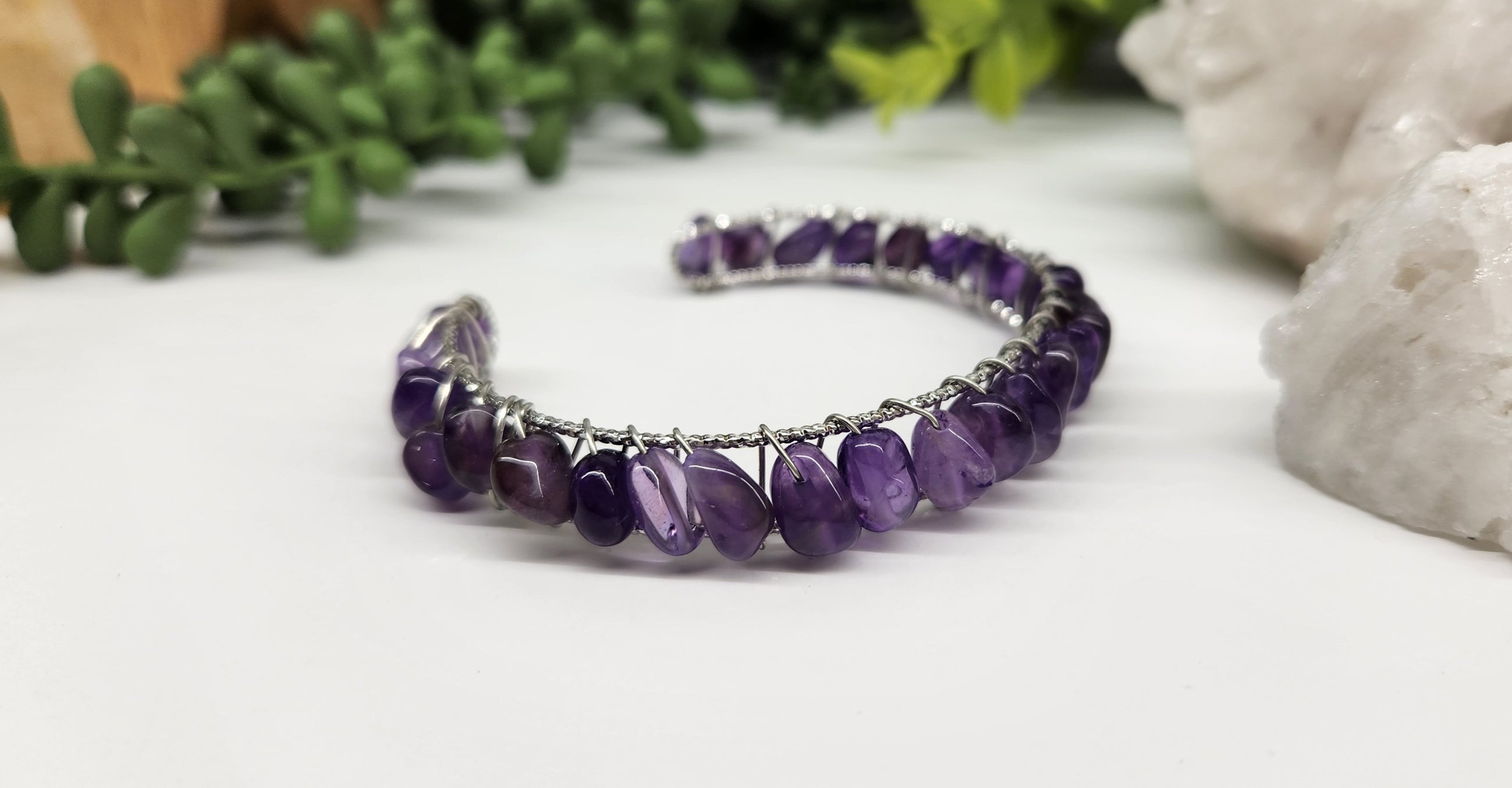 18KT White Gold Overlay Amethyst Bangle Bracelet for Women - Elegant Purple Gemstone Jewelry Gift for Birthday, Anniversary & Special Occasions