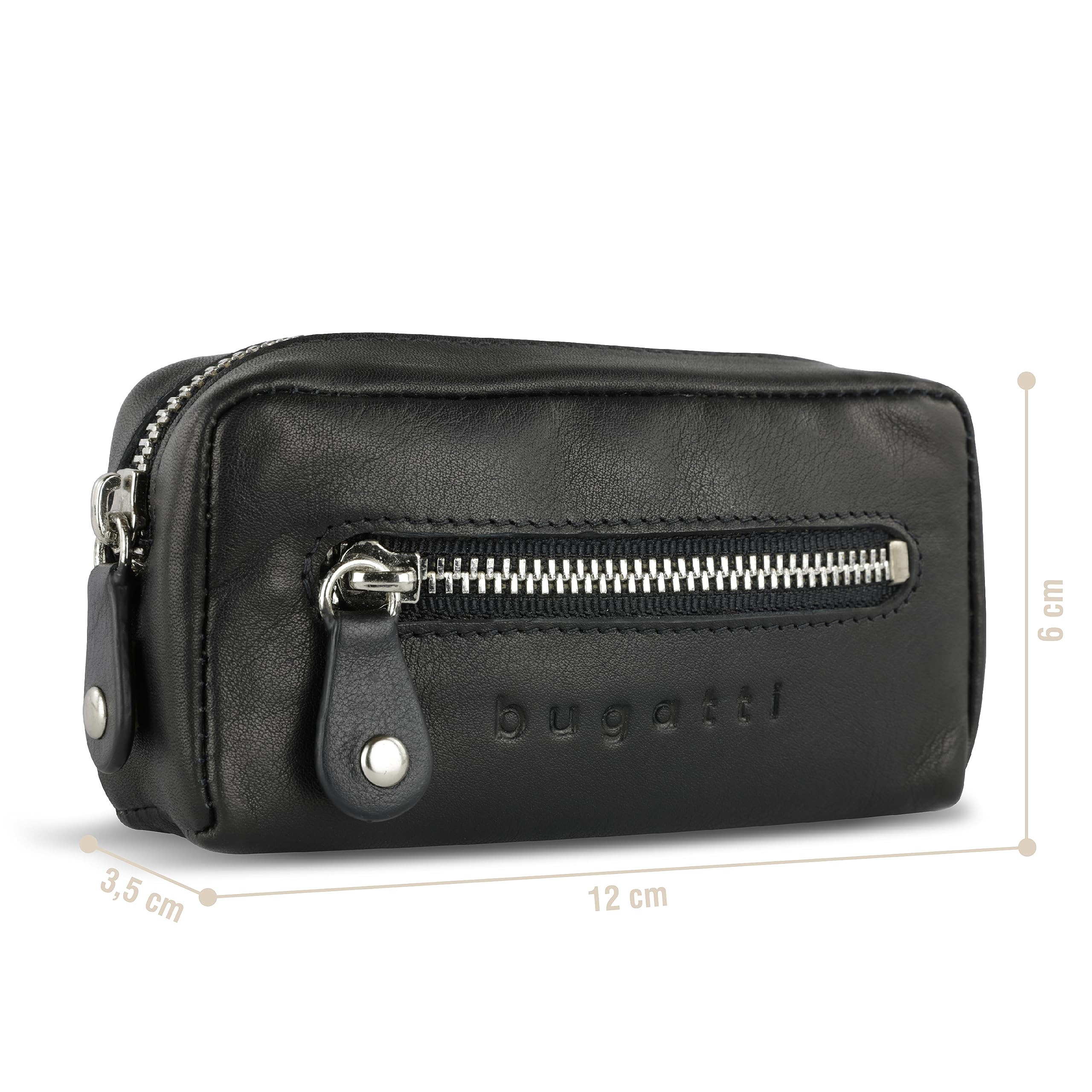 Bugatti Simbiosi Genuine Leather Key Wallet (11.5cm) - Premium Black Organizer for Keys & Cards | Perfect for Travel, Office & Everyday Use