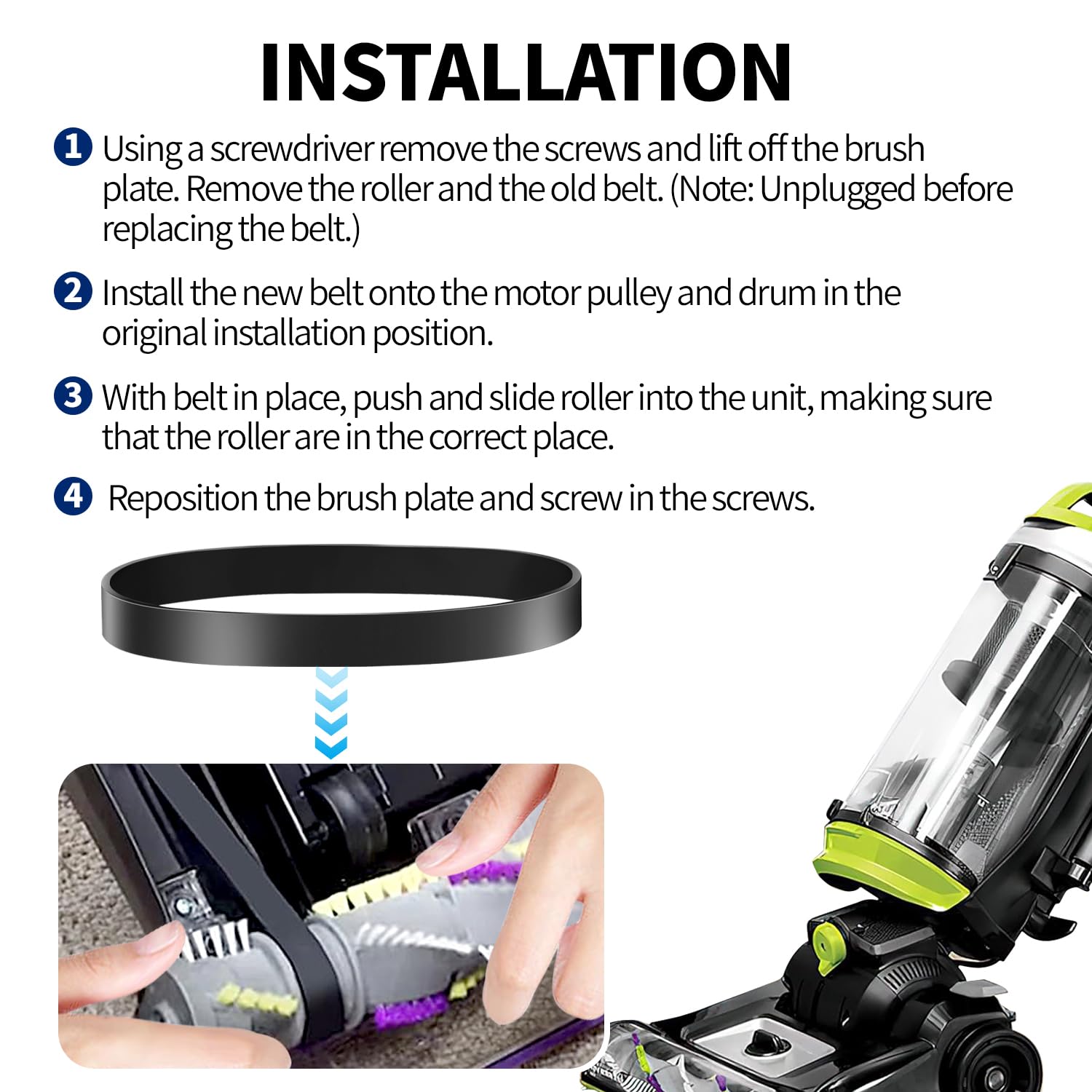 Bissell Vacuum Belt 4 Pack for Style 7/9/10 - PowerForce, Helix, CleanView - Home Cleaning Accessories