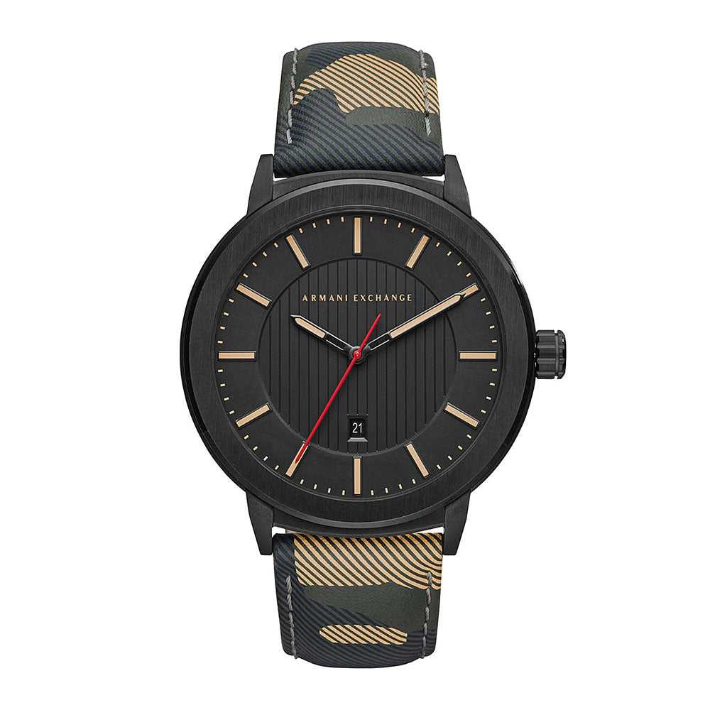 ARMANI EXCHANGE Men's AX1460 Black Stainless Steel Watch with Camo Leather Strap - Quartz Analog for Casual & Business Wear