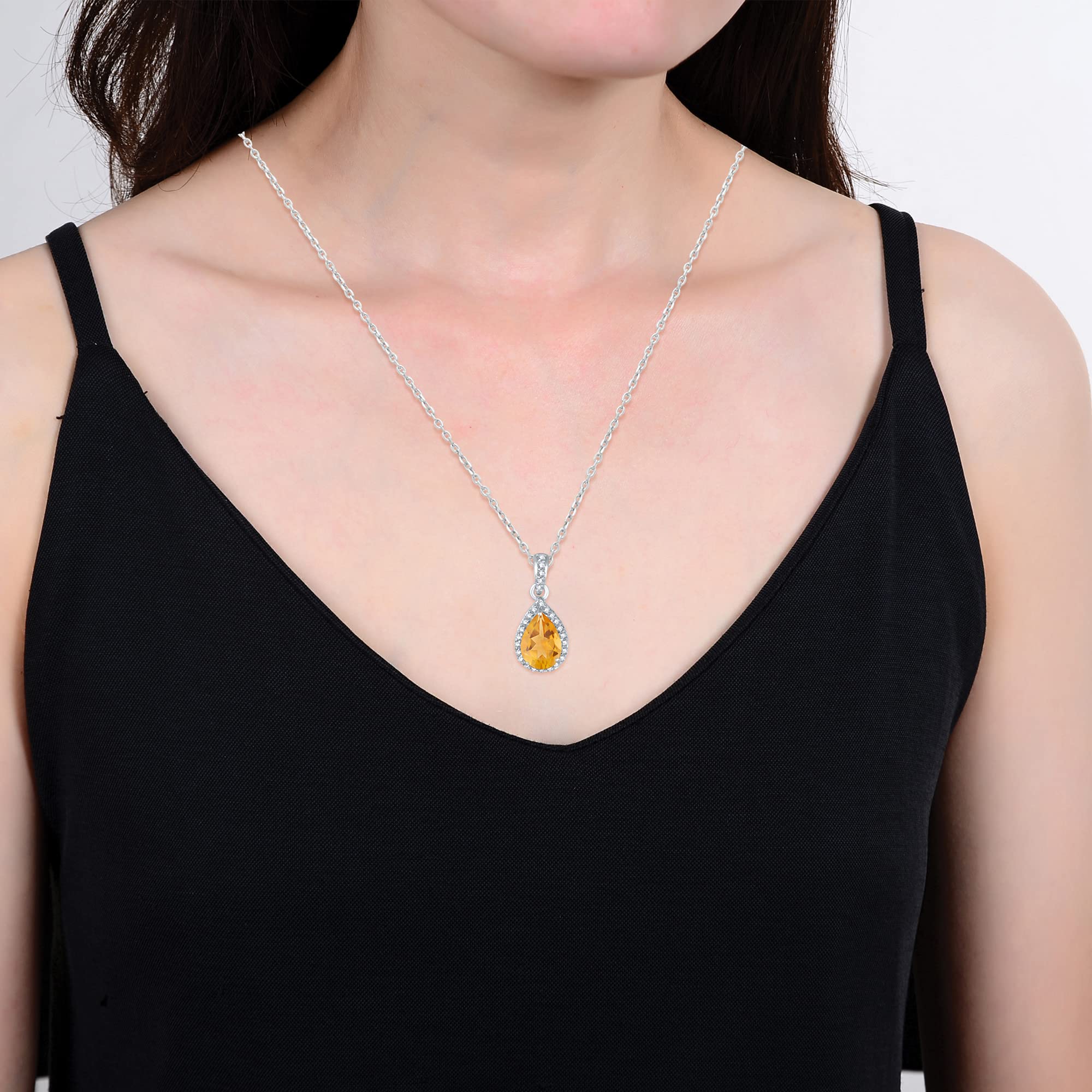 Natural Gemstone & White Topaz Halo Sterling Silver Pendant with 18