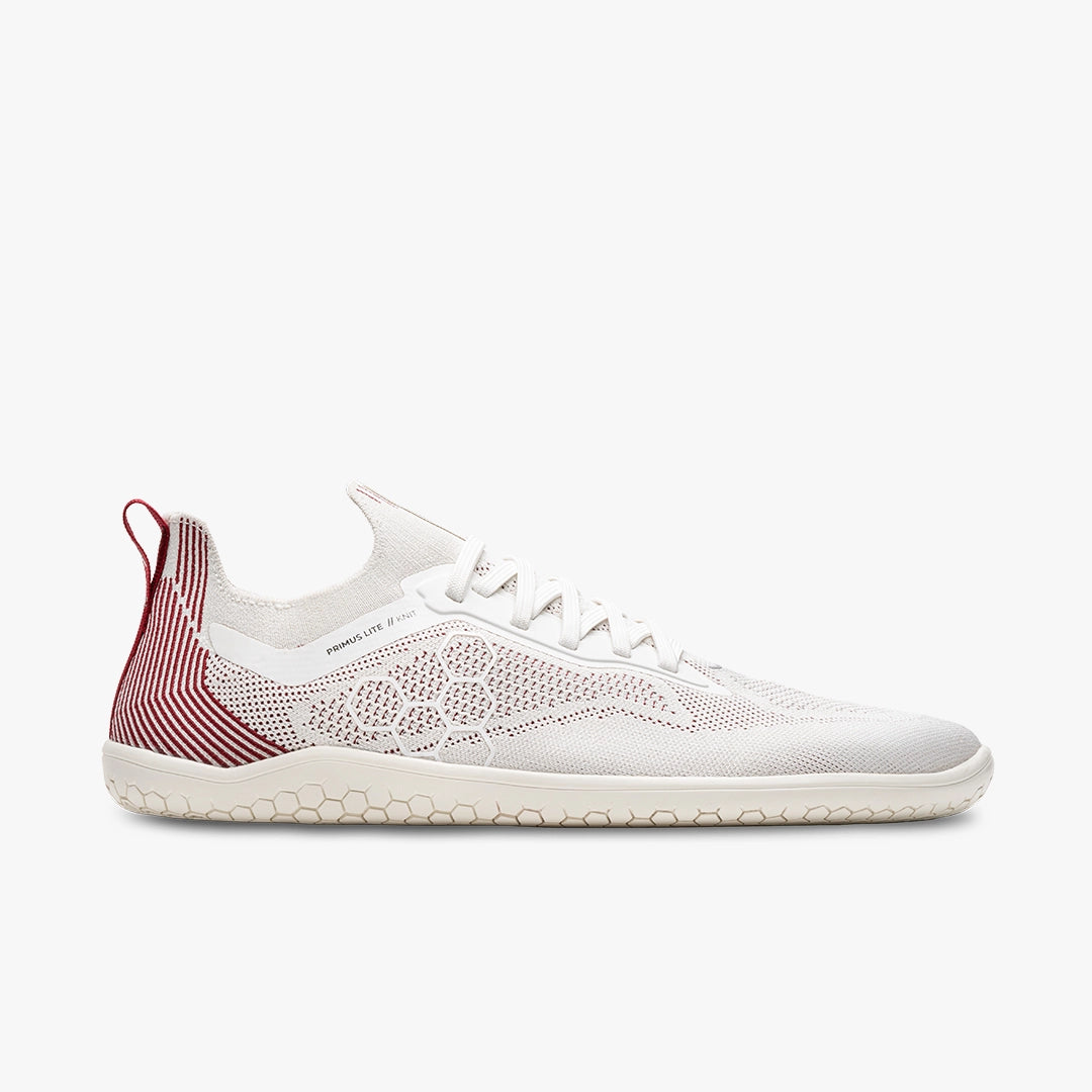 Vivobarefoot Men's Primus Lite Knit Barefoot Shoes - Off White Burgundy | Minimalist Running & Walking Shoes for Natural Movement | Gym, Trail, Everyday Wear