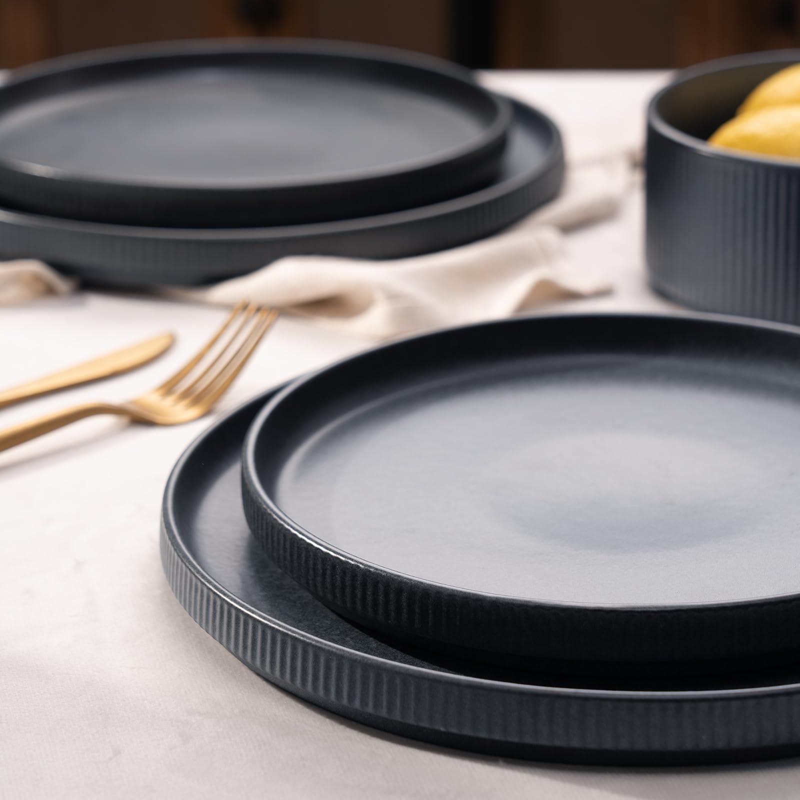 Famiware 8-Inch Star Salad Plates Set of 6 - Premium Stoneware Dinnerware for Dessert, Appetizers & Small Meals - Matte Dark Charcoal Fully Glazed Plates - Perfect for Dinner Parties, Holiday Gatherings & Restaurant Use