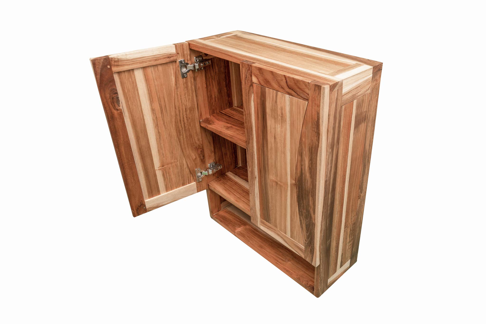 EcoDecors 100% Solid Teak Wood Hanging Wall Medicine Cabinet with Soft Close Doors - Natural Finish Bathroom Storage for Toiletries & Essentials | Perfect for Bathroom, Spa, or Salon Organization