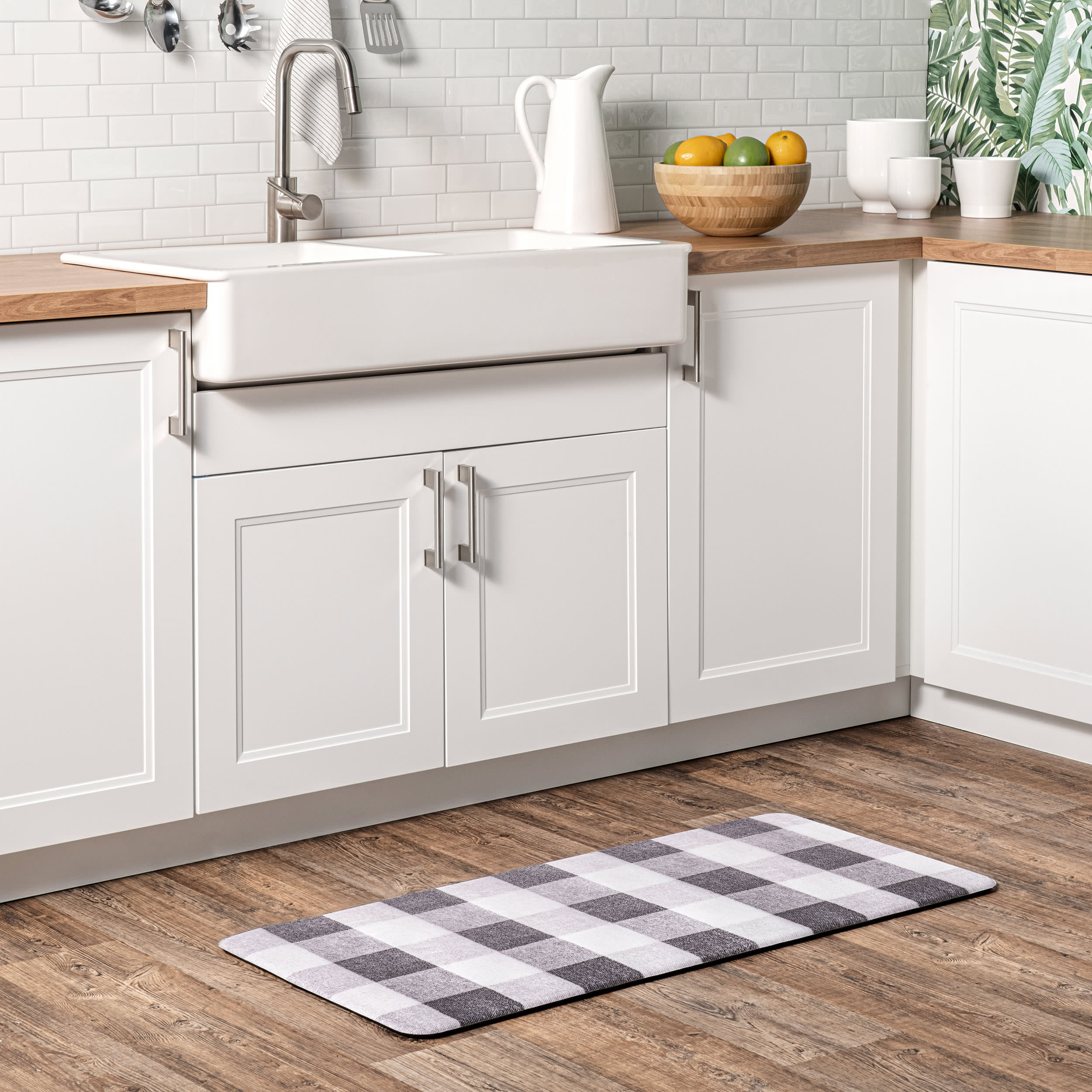 Buffalo Plaid Printed Anti Fatigue Kitchen Mat - Soft & Comfortable Standing Mat for Work, Home, or Office - Grey Checkered Floor Mat for Cooking, Standing Desk, and Laundry Room