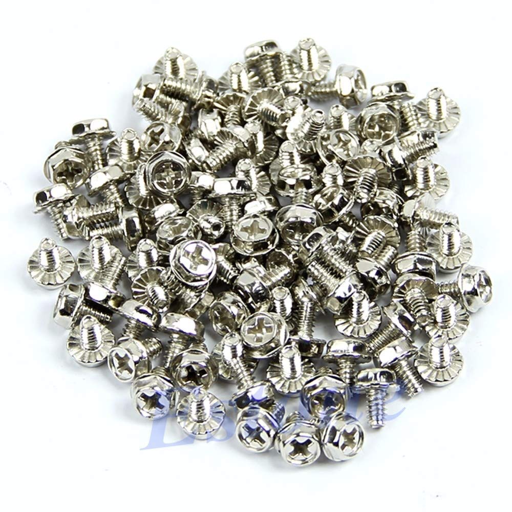 100pcs JSBHS 6/32 Toothed Hex Screws for Computer PC Case, Hard Drive & Motherboard Mounting - Perfect for PC Building, Electronics Repair and DIY Projects