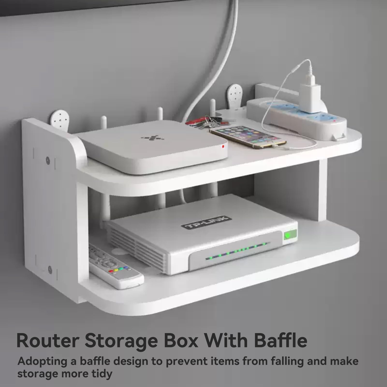 WiFi Router Stand - Small Wall Mount Shelf for WiFi Router, Remote Control & Projector - Compact Storage Solution for Bedroom & Living Room - Perfect for Organizing Home Office & Entertainment Setup