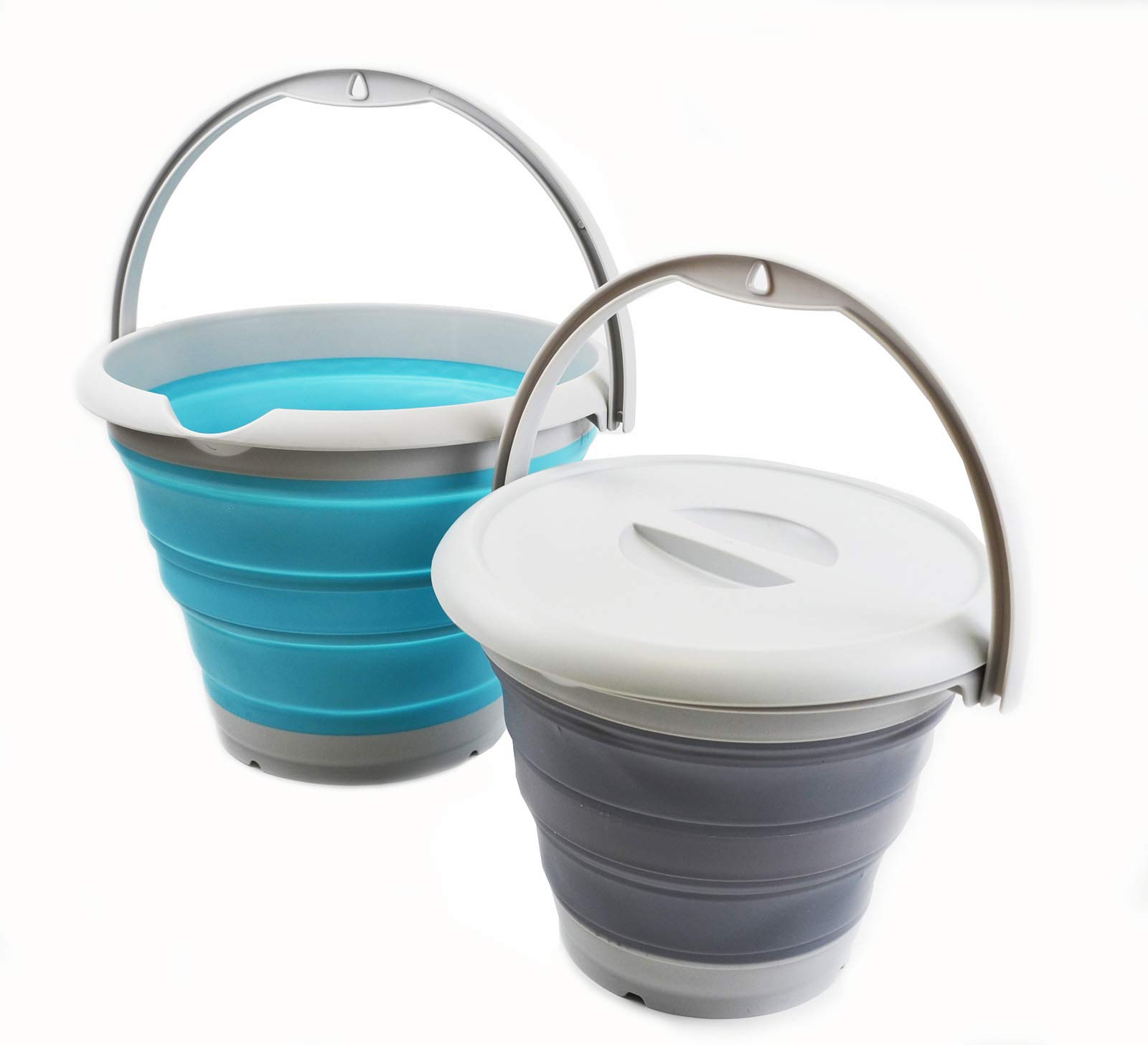 SAMMART Collapsible Bucket Box Set (5L + 10L) - Foldable Storage Containers for Camping, Travel, Beach & Home Organization