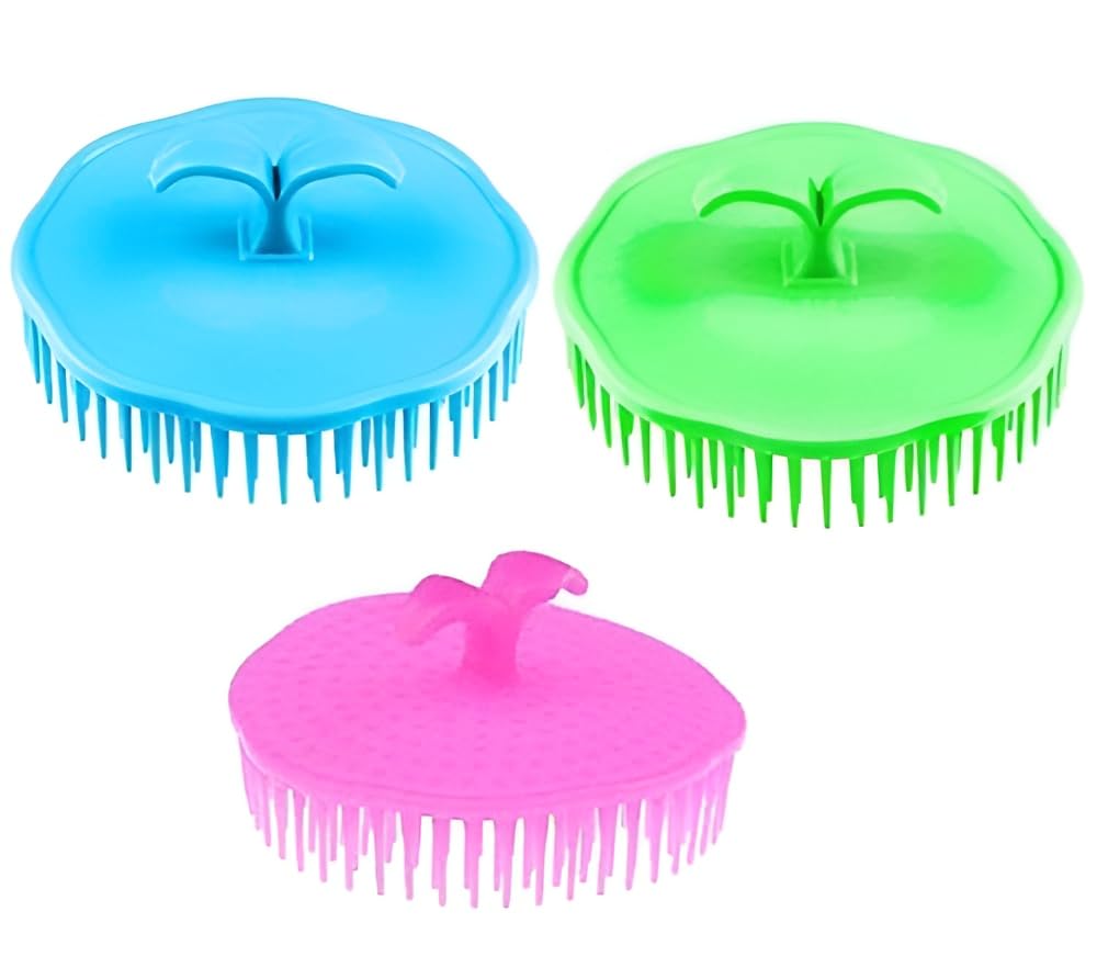 Shrajs Round Plastic Hair Washing Comb & Scalp Massager - Gentle Shower Brush for Men & Women (3-Pack, Multicolor) - Perfect for Relaxing Hair Care & Scalp Stimulation in Bath or Salon