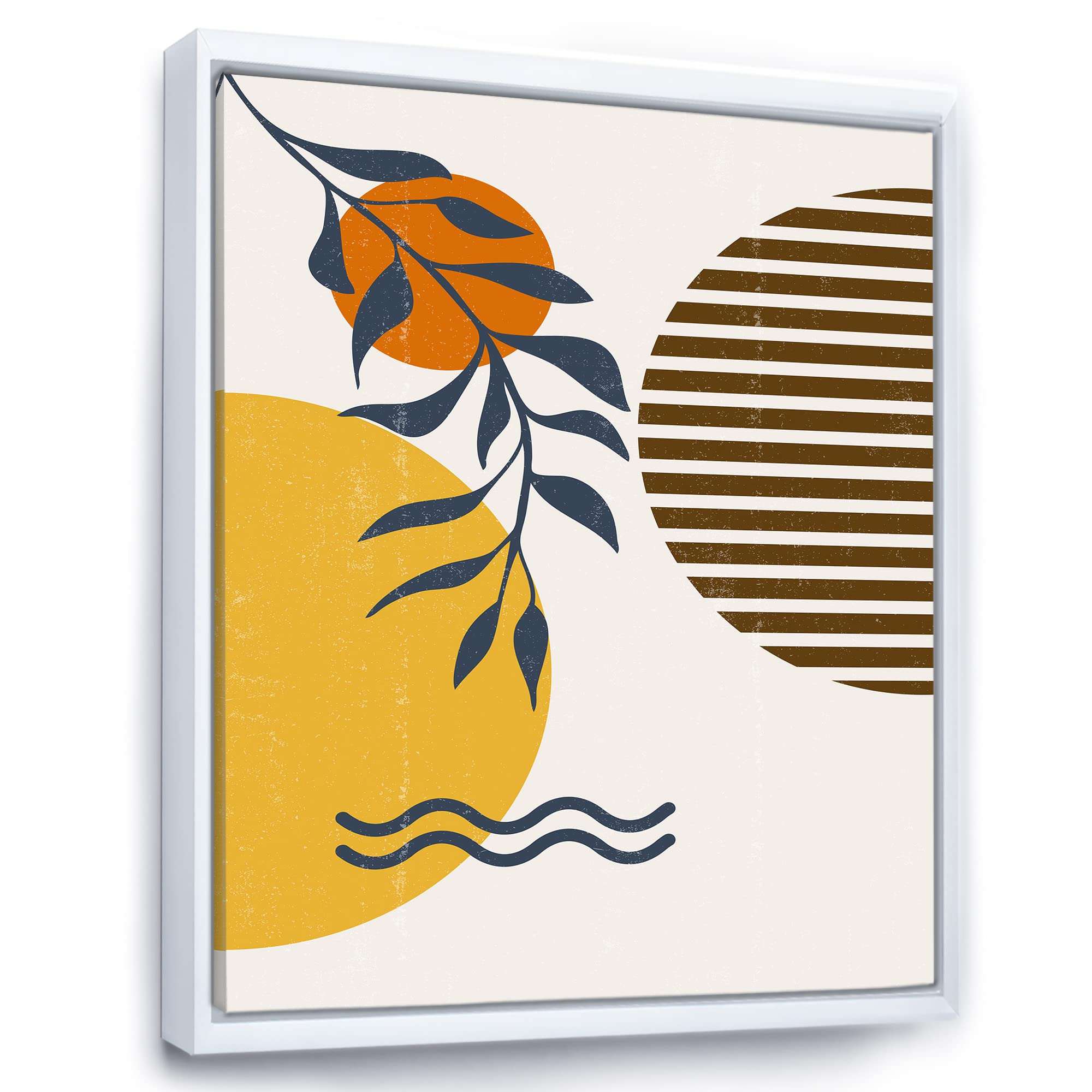 DesignQ Botanical Minimalist Leaf With Abstract Shapes I - Modern Framed Canvas Wall Art Print for Living Room, Bedroom & Office Decor