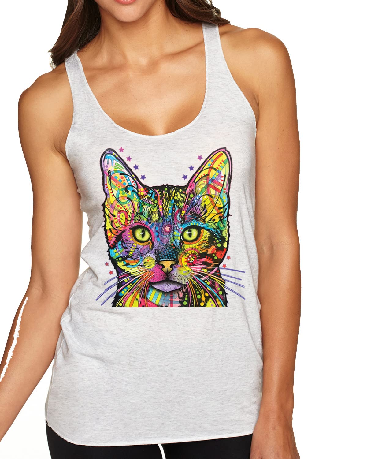 Dean Russo Art Cat Lover Tri-Blend Racerback Tank Top - Colorful Cat Design for Cat Moms & Dads - Perfect for Casual Wear, Cat Themed Parties & Animal Lover Gifts