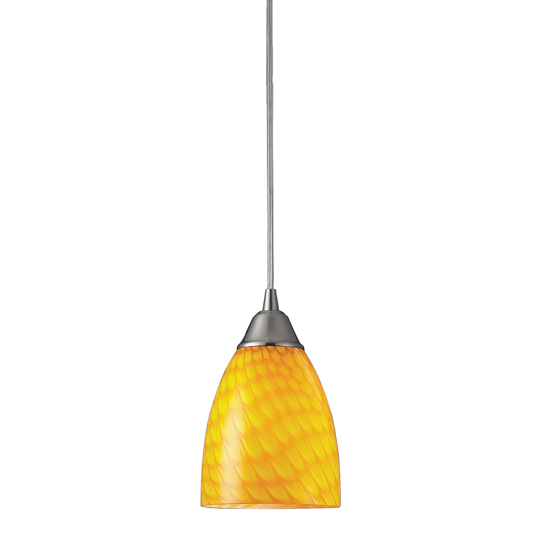 Satin Nickel & Canary Glass Single Light Pendant - Perfect for Kitchen Island, Dining Room, or Entryway Lighting