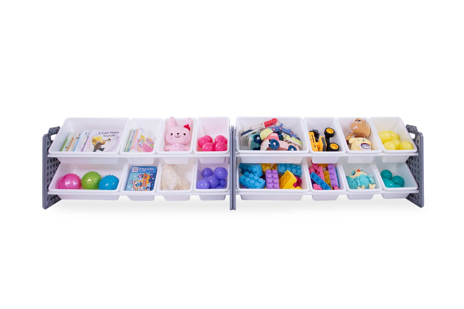 UNiPLAY 16-Bin Toy Storage Organizer with Removable Bins - Gray Kids Toy Organizer for Books, Building Blocks, School Supplies | Perfect for Playrooms, Classrooms & Daycare Centers