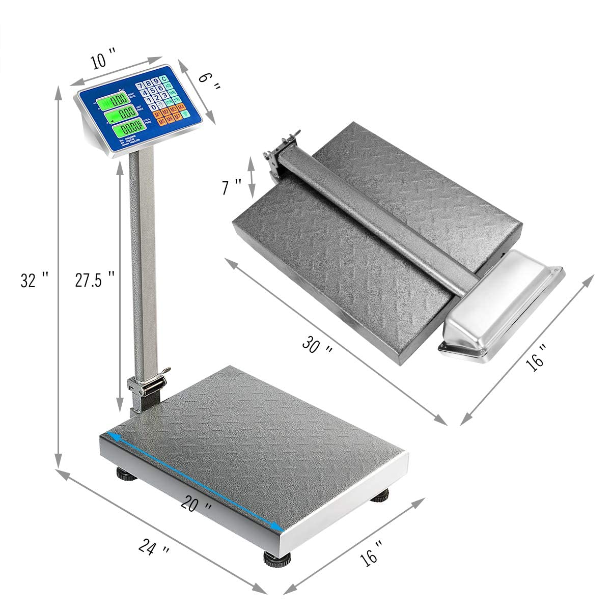 MEDIMALL 660lbs Digital Floor Scale - Foldable Electronic Platform Scale with LCD Display, AC/DC Power, LB/KG Switch - Heavy Duty Shipping Scale for Luggage, Mailing, Warehouse, Logistics & Industrial Use