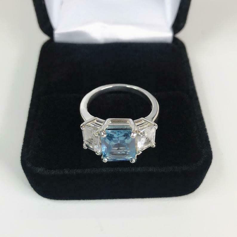 2.5ct London Blue Topaz Engagement Ring for Women - Radiant Cut Trilogy Setting, White Gold Plated | Perfect for Proposals, Anniversaries & Special Occasions
