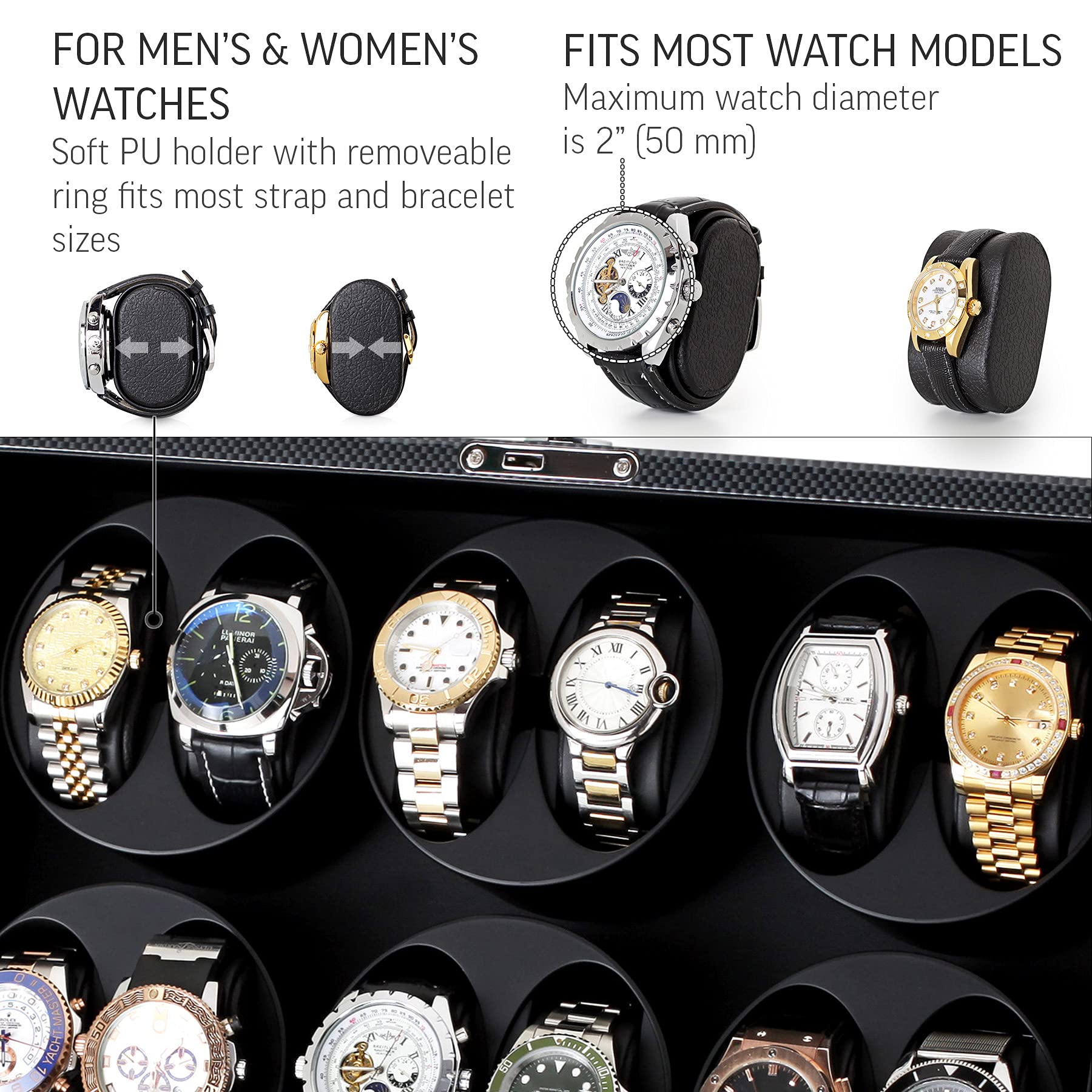 12 Watch Winder for Automatic Watches - Quiet Motor with Auto Stop & Battery Backup - Perfect for Watch Collections, Travel & Nightstand Storage