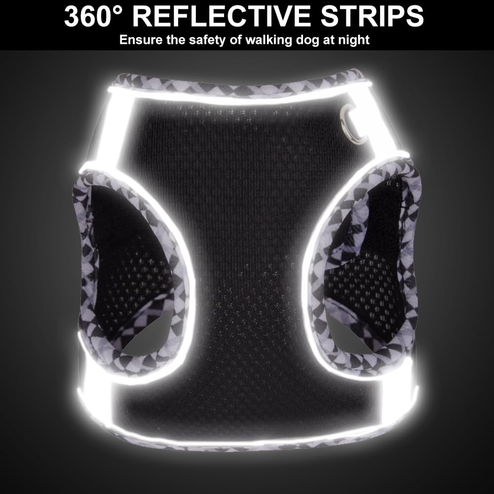 No Pull Adjustable Dog Harness & Leash Set for Small Medium Dogs - Breathable Mesh Reflective Puppy Harness with Soft Padded Vest, Easy Step-in Design (Black, Size M) - Perfect for Walking, Training & Outdoor Adventures