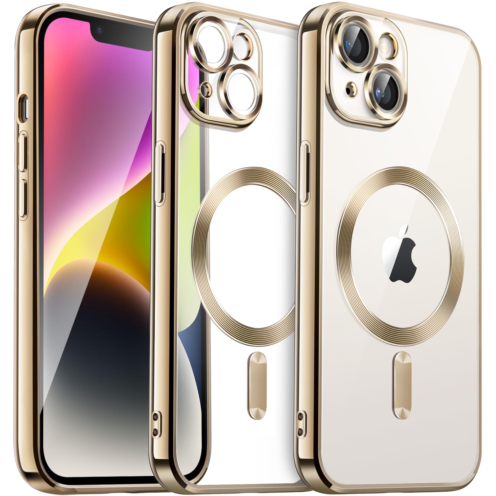 JETech Soft Clear Case for iPhone 14 Plus 6.7-Inch - Shockproof TPU Phone Cover with Full Camera Protection & MagSafe Wireless Charging Compatibility (Gold) | Perfect for Everyday Use, Travel & Work