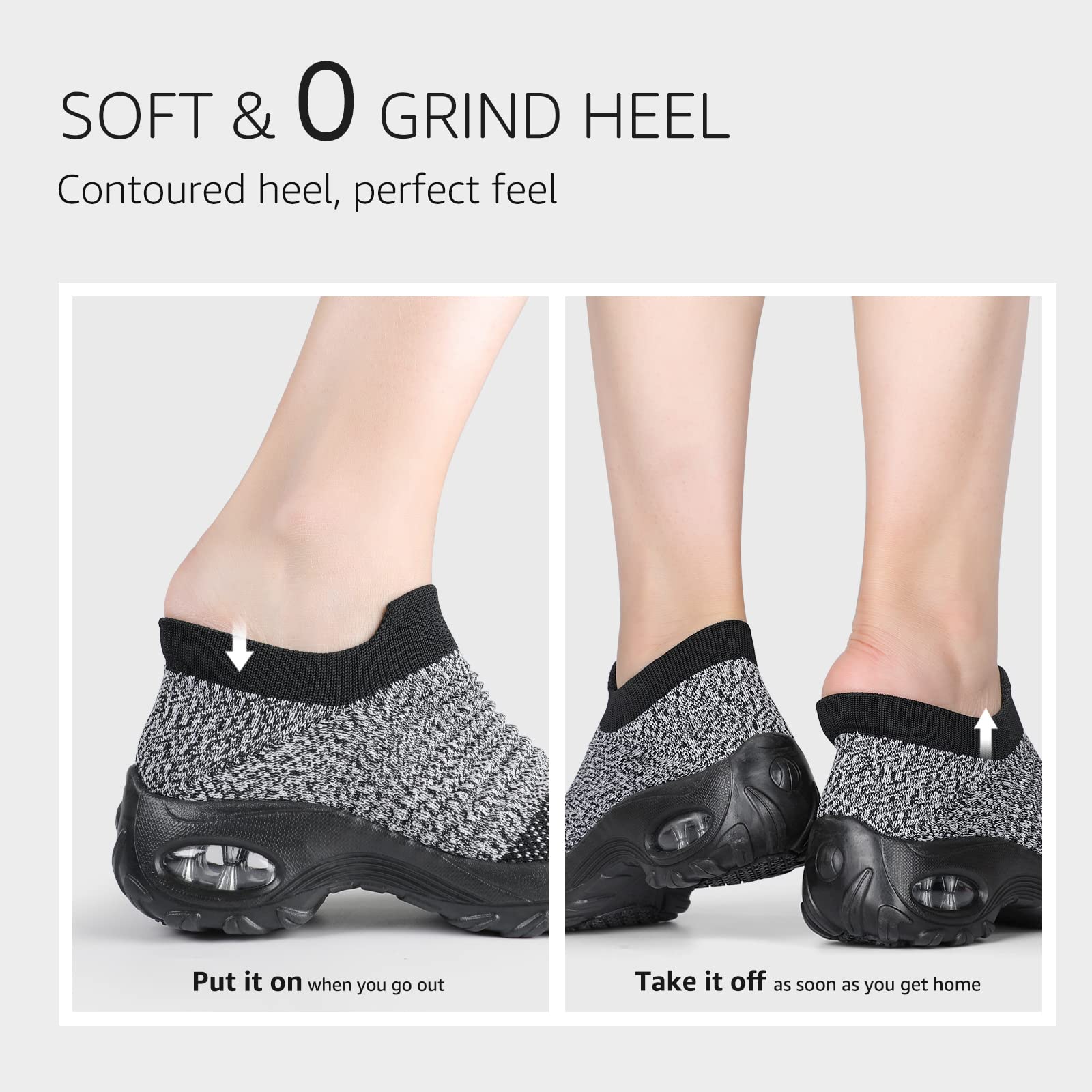 STQ Women's Slip-On Walking Shoes - Breathable Non-Slip Work Sneakers with Air Cushion & Arch Support - Comfortable Orthopedic Shoes for Nurses, Waitresses & All-Day Wear