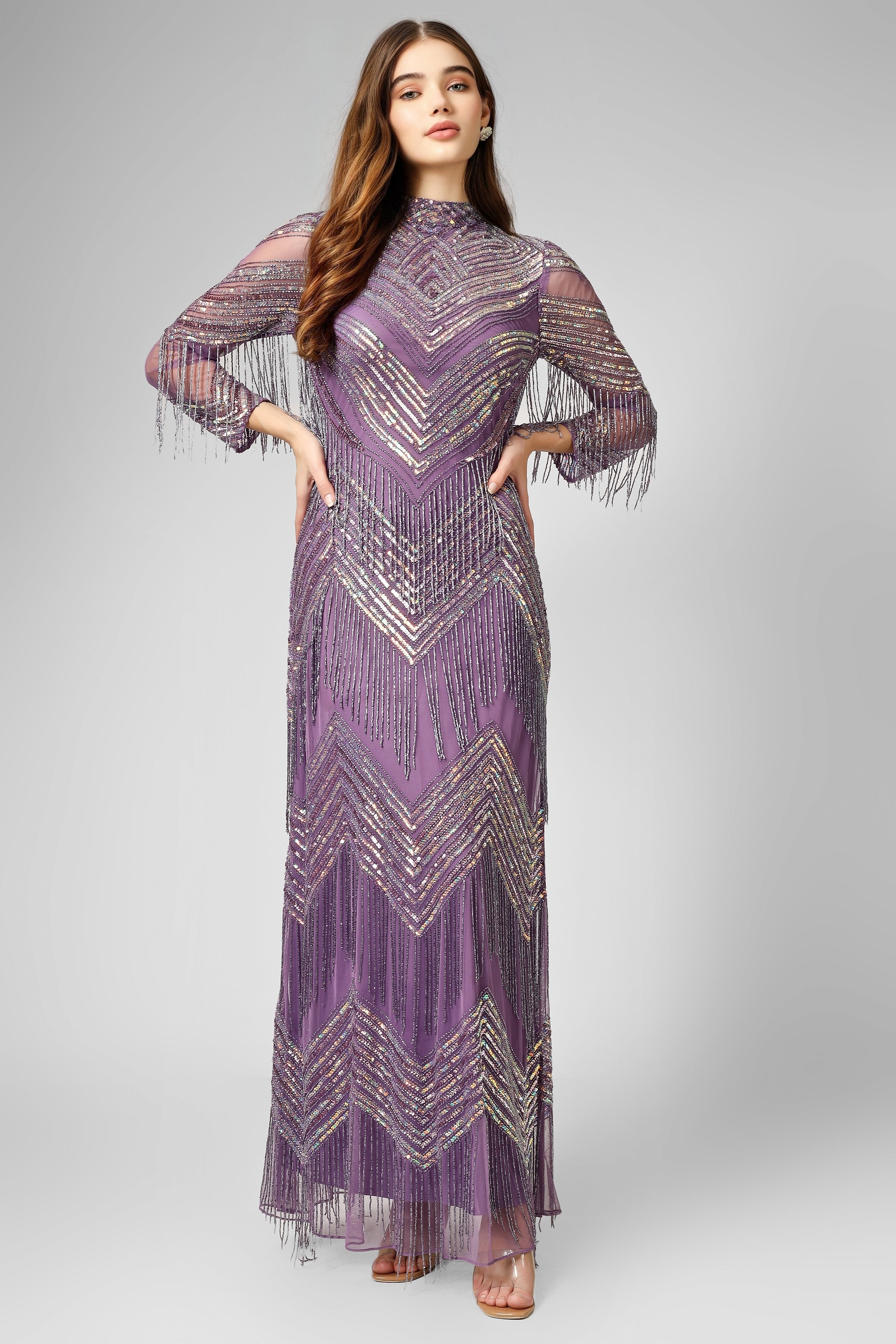 Nelissa Purple Fringe Dress for Women - Boho Chic Party Dress with Beaded Details | Perfect for Festivals, Weddings & Night Out