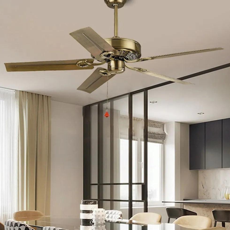 5-Blade Industrial Ceiling Fan with Brass Finish - Vintage Zipper Style Design for Home, Office, Warehouse & Restaurant Cooling