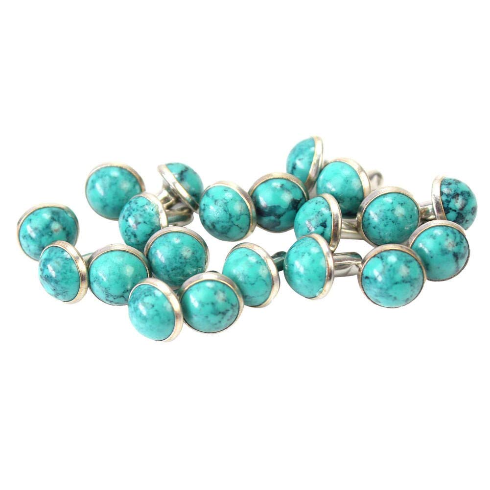 HUNGUPA 20 Pairs Turquoise Punk Studs Spikes for DIY Garment, Bags, Shoes, Leather Belts & Furniture Decoration - Metal Rivets for Punk Style Clothing, Leather Craft and Home Decor Projects