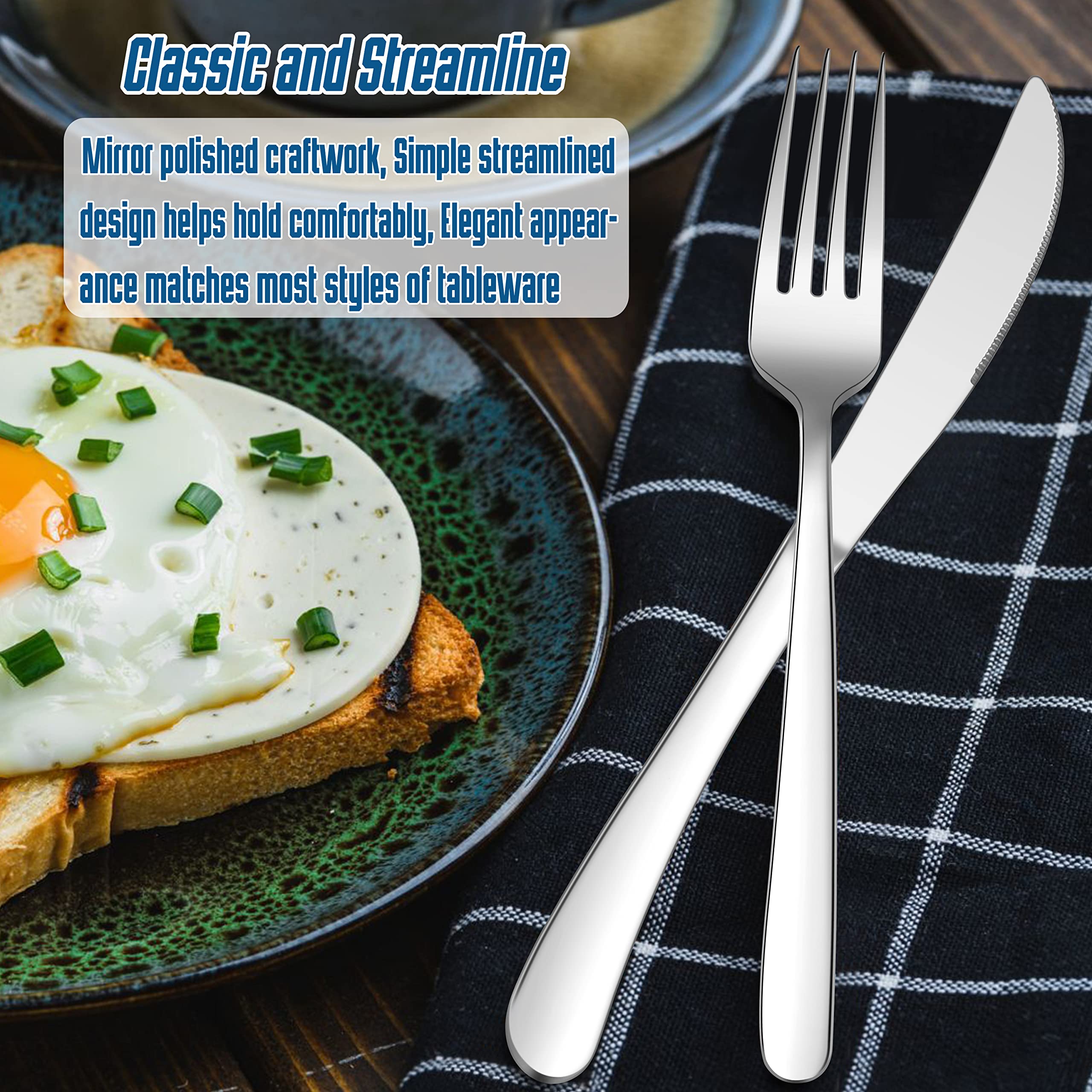 Premium 48-Piece Stainless Steel Flatware Set for 8 - Heavy Duty Silverware with Thick Steak Knives, Forks & Spoons - Elegant Cutlery for Home, Wedding & Parties - Dishwasher Safe - Perfect for Fine Dining, Entertaining & Everyday Use