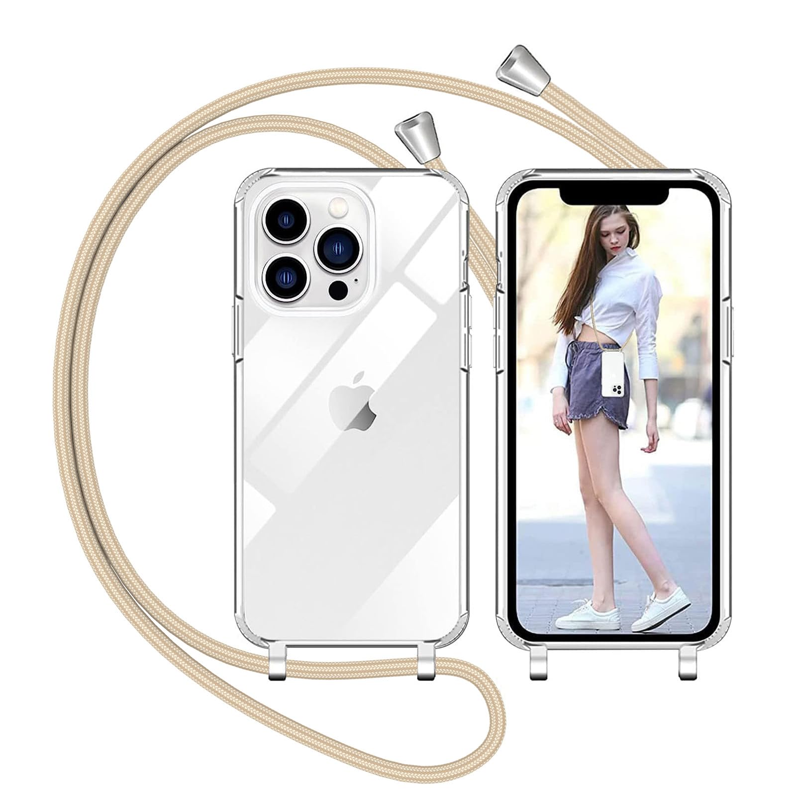 **Nupcknn Clear iPhone 14 Pro Max Case with Adjustable Neck Strap – 6.7 Inch Transparent Protective Cover with Lanyard (Gold) – Perfect for Travel, Work, and Hands-Free Convenience**
