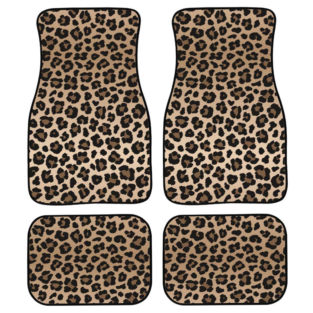 Deeprinter Leopard Print Car Floor Mats - Non-Slip Universal Fit for Most Sedan, SUV & Van (4-Piece Set) - Perfect for All-Weather Protection & Stylish Interior Upgrade