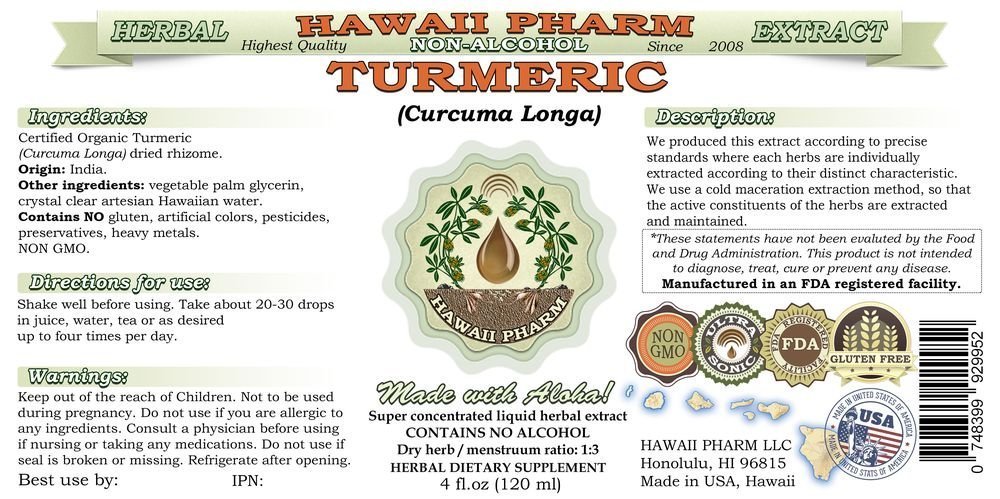 Organic Turmeric (Curcuma Longa) Alcohol-Free Liquid Extract - Natural Herbal Supplement with Dried Rhizome Glycerite - Hawaii Pharm USA - 64 fl.oz - Supports Digestion & Joint Health - Perfect for Smoothies, Teas & Wellness Routines