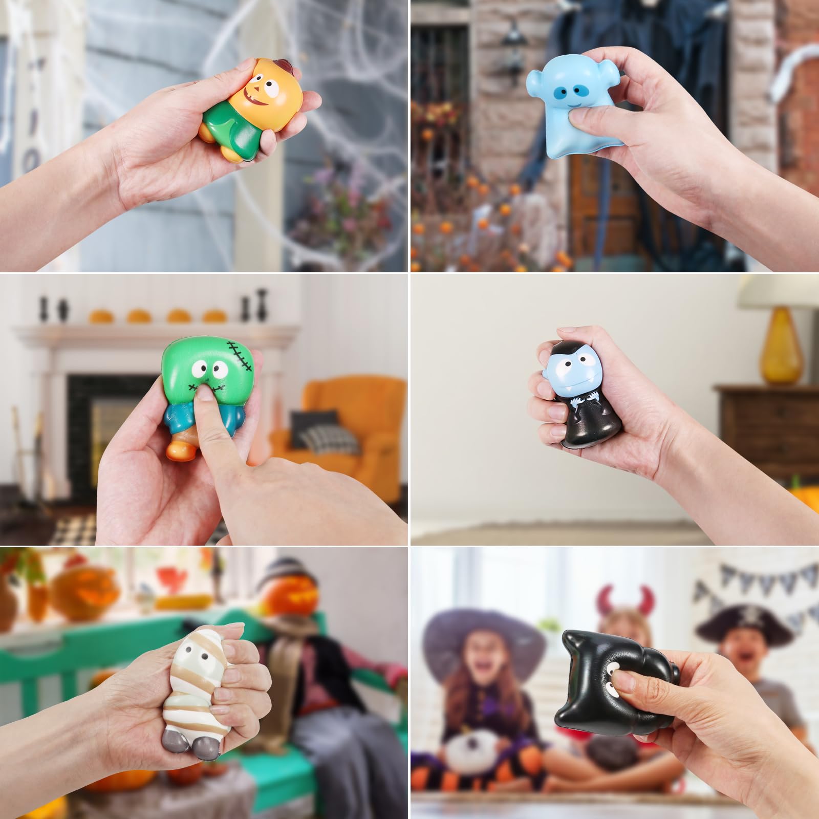 **6 Pack Halloween Squishy Toys - Slow Rising Stress Relief Party Favors (Pumpkin, Zombie, Black Cat, Mummy, Vampire, Ghost) - Halloween Treat Bags, Classroom Prizes & Kids Gifts for Trick-or-Treating, Party Decor & Sensory Play**