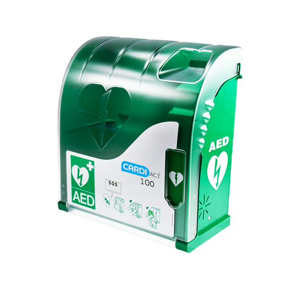 42 x 38 x 15cm Green Outdoor AED Cabinet with Alarm - Weatherproof Emergency Defibrillator Case for Schools, Parks & Public Spaces