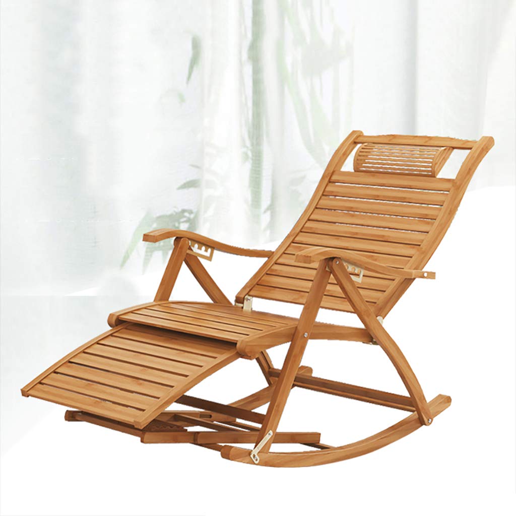 5-Position Adjustable Bamboo Rocking Chair for Outdoor Patio, Garden, Porch & Balcony - Comfortable Wooden Rocker Armchair for Relaxing in Backyard, Deck or Sunroom