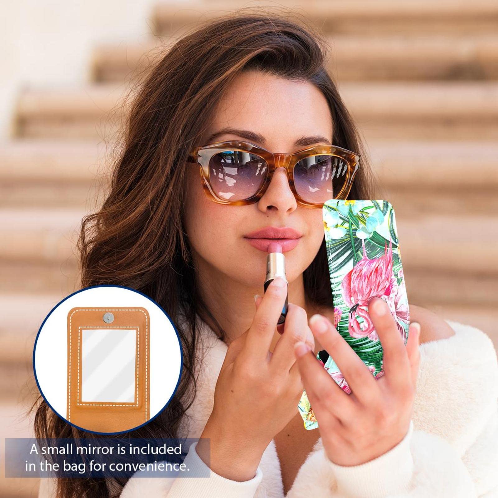 Personalized Lipstick Case Holder - Portable Waterproof Makeup Bag Organizer with Floral Flamingo Design for Women | Perfect for Travel, Daily Use & Cosmetic Storage
