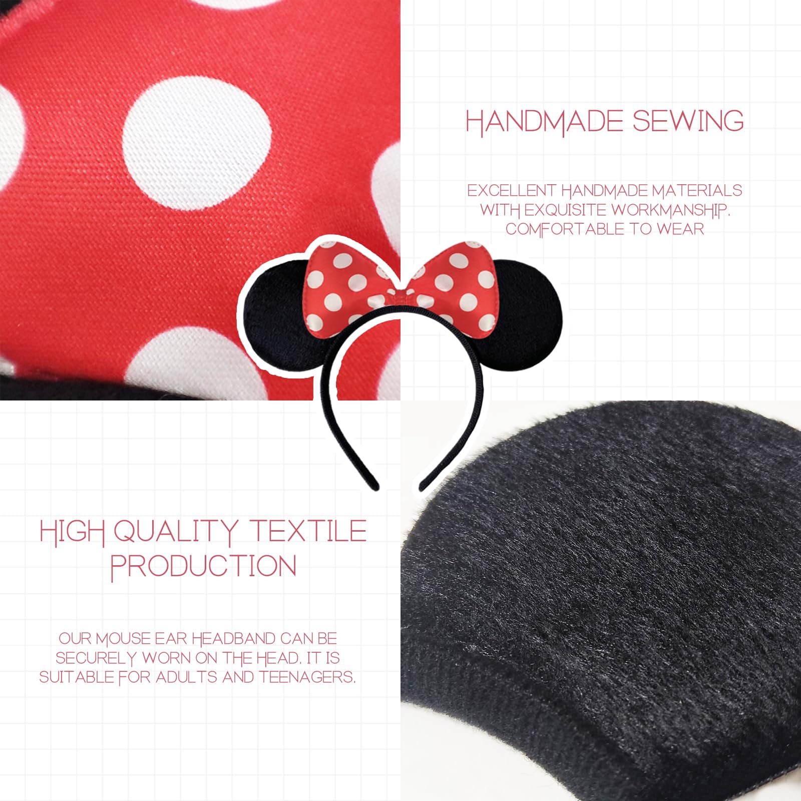 10 Pack Mouse Ears Headbands - Perfect for Mickey Mouse Theme Birthday Party Decorations, Party Favors & Supplies | Great for Disney Costumes, Character Dress Up, Themed Events and Photo Props