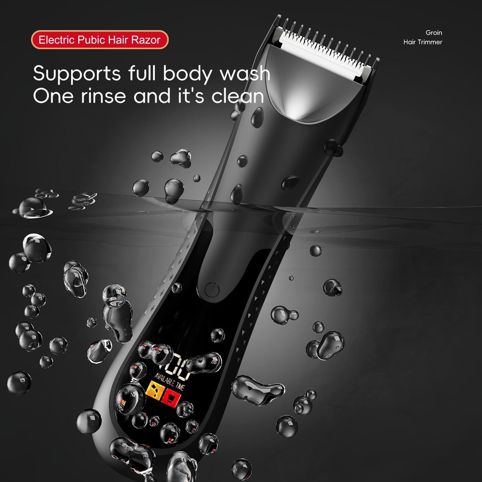 Waterproof Electric Groin & Body Hair Trimmer for Men - Precision Manscaping Shaver with Ceramic Blade, LED Light & Charging Base - Perfect for Pubic, Balls & Body Grooming at Home or Travel