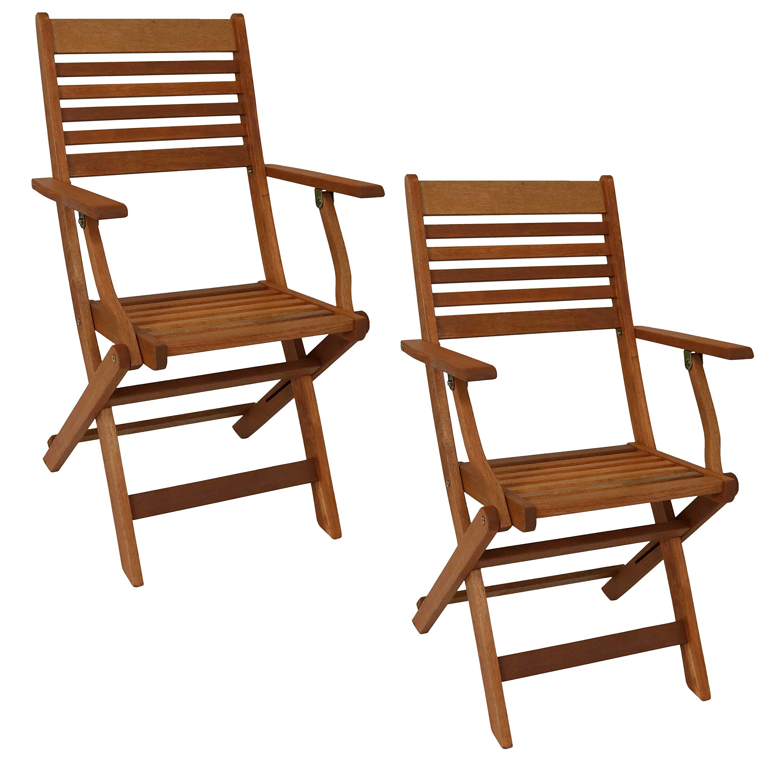 Sunnydaze Meranti Wood Outdoor Folding Patio Armchairs Set of 2 - Teak Oil Finish - Perfect for Garden, Poolside & Backyard Relaxation