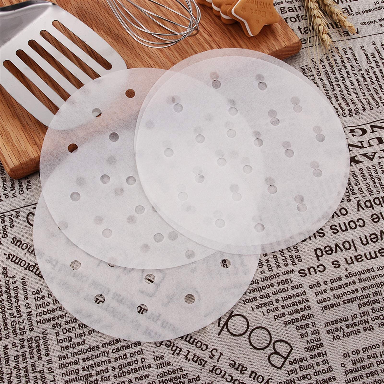 50pcs Round Non-Stick Bamboo Steamer Paper Liners - 10 Inch Heat Resistant Cooking Mats for Dim Sum, Dumplings & Asian Cuisine | Perfect for Bamboo Basket Steamers, Kitchen Use & Food Preparation