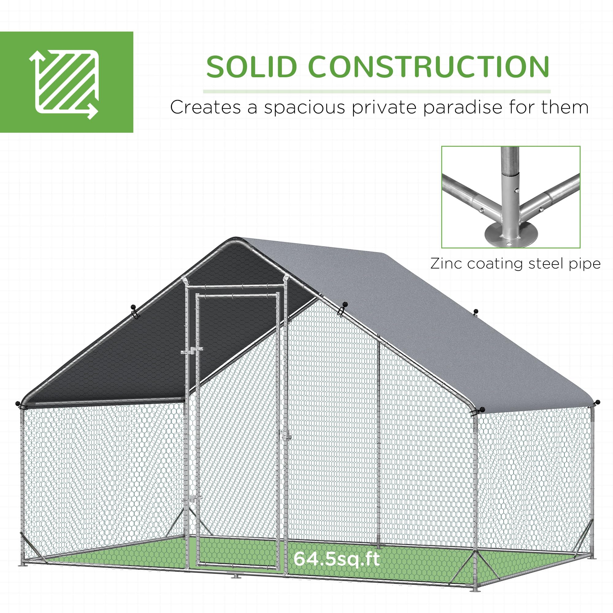 PawHut Large Walk-In Chicken Coop with Metal Run - 9.8' x 6.6' x 6.6' Spire-Shaped Hen House with Waterproof & UV-Resistant Cover, 1