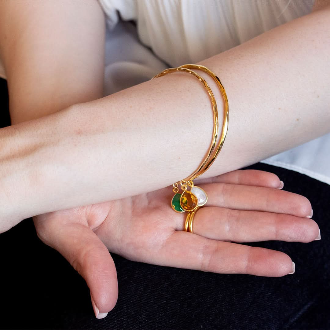 Rose Gold Moonstone Charm Bangle - June Birthstone Jewelry for Women | Perfect Gift for Birthday, Anniversary & Special Occasions